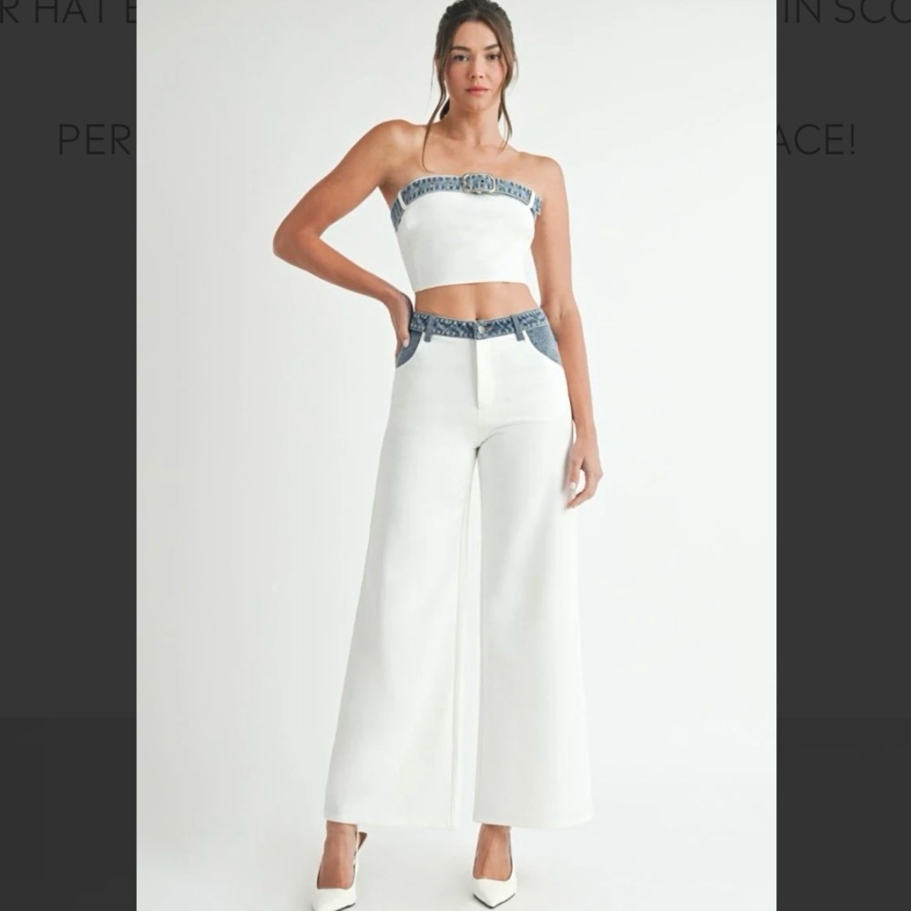 White Denim Contrast
Tube Top and Jeans SET (SZ L) - Picture 3 of 17